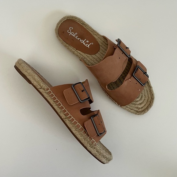 Splendid Blake Buckle Strap Leather Espadrille Slip On Sandals Anthropologie 8.5 - Picture 4 of 10